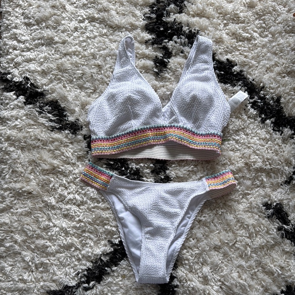White Bikini with Rainbow Trim